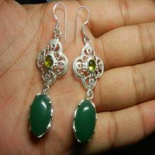 Green Onyx Silver Plated Bezel Set Earrings - Gemstone Earrings