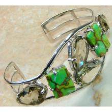 Green Turquoise, Green Amethyst Bangle 925 Sterling Silver