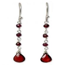 Hand Crafted Sterling Silver and Garnet Earrings, 'Lady'