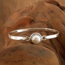 Handcrafted Indian Sterling Silver Bangle Pearl Bracelet