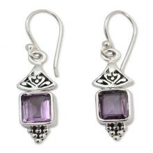 Handcrafted Indian Sterling Silver and Amethyst Earrings, 'Lilac Lantern'