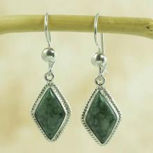 Handcrafted Light Green Jade Earrings, 'Maya Life'