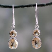 Handcrafted Sterling Silver and Citrine Earrings, 'Lemon Duet'