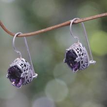 Handmade Sterling Silver Amethyst Drop Earrings, 'Angel'