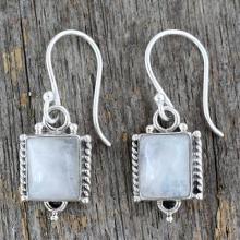 Handmade Sterling Silver and Moonstone Earrings, 'Mystic Sky