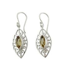 India Artisan Crafted Citrine Earrings, 'Golden Medallion'