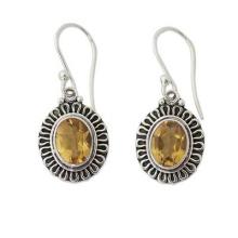 India Artisan Crafted Faceted Citrine Earrings, 'Golden Charm'