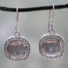 India Artisan Crafted Labradorite CZ Earrings with Silver, 'Starlight and Mist'