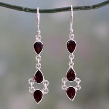 Indian Fair Trade Garnet and Sterling Silver Earrings, 'Mystic Wonder'