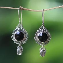 Indonesian Sterling Silver Onyx Dangle Earrings, 'Midnight Tears'