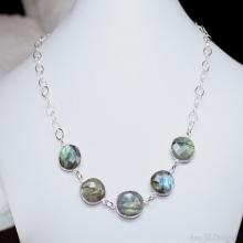 Labradorite Bezel Necklace, Sterling Silver Bezel Stones, Labradorite Jewelry, Sterling Silver Chain, Grey Gemstone Jewelry