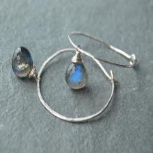 Labradorite Hoop Earrings, Silver Hoop Earrings, Labradorite Earrings, Hammered Hoop Earrings, Silver Gemstone Earrings