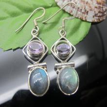 Labradorite moonstone and sterling silver earrings, labradorite earrings, moonstone earrings, sterling silver earrings, gemstone earrings