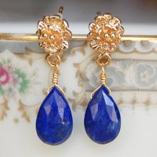 Lapis Lazuli Earrings , Gemstone Earrings , Blue Gold Dangle Earrings , Post Dangle Earrings