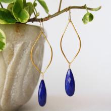 Lapis Lazuli Hoop Earrings - Gemstone Earrings - Dangle Gemstone Earrings