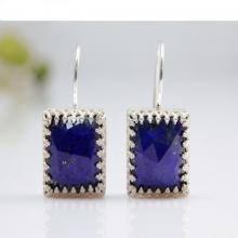 Lapis lazuli earrings,square gemstone earrings,dangle earrings,hook earrings,silver earrings,stone earrings