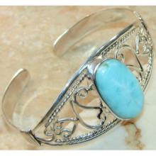 Larimar Cabochons Bangle 925 Sterling Silver