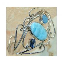 Larimar Kyanite Fire Opal Bangle 925 Sterling Silver