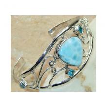 Larimar, Blue Topaz Bangle 925 Sterling Silver