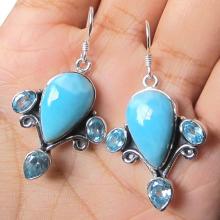 Larimar, Blue Topaz Earrings, Sterling Silver Earrings, Gemstone Earrings