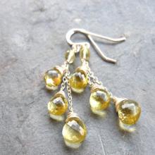 Lemon Quartz Earrings Long Dangle Earrings, Vanilla Chain Earrings, Sterling Silver