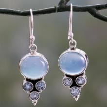 Light Blue Gemstone Earrings in Sterling Silver Settings, 'Bubbling Stream'