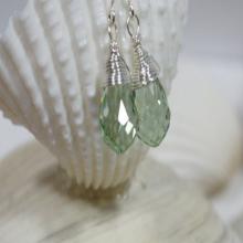 Minty Green Drop Earrings Wire Wrapped Earrings Crystal Earrings Teardrop Earrings Briolette Earrings