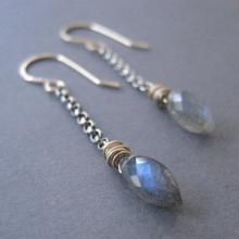 Mixed Metal Jewelry, Labradorite Dagger Earrings, Silver Gold Dangles, Gemstone Earrings,