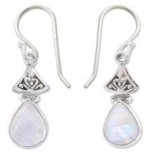 Moonstone Earrings in Sterling Silver from India, 'Misty Morn'