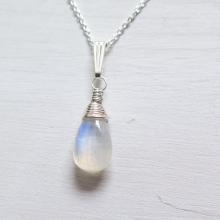 Moonstone Necklace, Rainbow Moonstone Pendant, Sterling Silver, Wire Wrapped, July Birthstone Necklace, July Birthday Gift, Dainty, Handmade