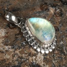Moonstone Pendant, Moonstone Necklace, Sterling Silver Natural Moonstone Pendant, Rainbow Moonstone, Moonstone Jewelry,