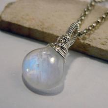Moonstone Pendant, Rainbow Moonstone, Sterling Silver, Moonstone Necklace, Silver, Wire Wrapped, Gemstone Pendant