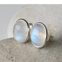 Moonstone Stud Earring- Stud Earrings- Rainbow Moonstone Earrings- Silver Stud Earrings- Rainbow Moonstone Studs- Stone Stud