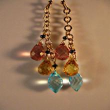 Multi gemstone dangle earrings,drop earrings,cluster earrings,gold earrings,gemstone earrings,quartz earrings