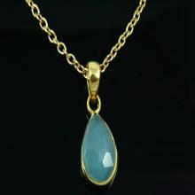 Natural Aqua Chalcedony Necklace, Aqua Chalcedony Pendant, Gemstone Necklace Stone Jewelry, 14K Gold Plated, Gold Necklace, Gemstone Jewelry