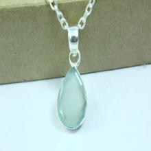 Natural Aqua Chalcedony Necklace, Aqua Chalcedony Pendant, Gemstone Necklace, 925 Silver Plated, Silver Necklace, Gemstone Jewelry