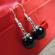 Natural Black Bead earrings