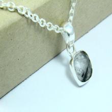 Natural Black Rutile Necklace, Black Rutile Pendant, Gemstone Necklace, Stone Jewelry, 925 Silver Plated, Silver jewelry, Gemstone Jewelry