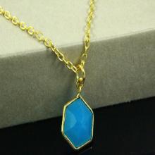 Natural Blue Chalcedony Necklace, Blue Chalcedony Pendant, Chalcedony Necklace, 18K Gold Plated, Gold Necklace, Gemstone Jewelry