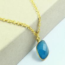 Natural Blue Chalcedony Necklace, Blue Chalcedony Pendant, Chalcedony Necklace, square Gold Plated, Gold Necklace, Gemstone Jewelry