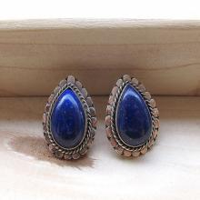 Natural Blue Lapis Stud Earrings, Oxidized Sterling Silver Stud Earrings, Gemstone Earrings - Bridesmaid Gifts