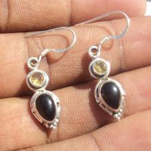 Natural Citrin Black onyx Gemstone Earrings Birthstone Earrings Bezel Set Handmade Earrings  Designer Earrings