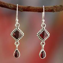 Natural Garnet and Sterling Silver Earrings Indian Jewelry, 'Fire of Love'