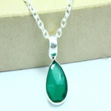 Natural Green Onyx Necklace, Green Onyx Pendant, Gemstone Necklace, Chalcedony Jewelry, 925 Silver Plated, Silver Necklace, Gemstone Jewelry