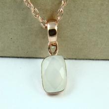 Natural White Chalcedony Necklace, White Chalcedony Pendant, Gemstone Necklace, 18K Rose Gold Plated, Rose Gold Necklace, Chalcedony Jewelry