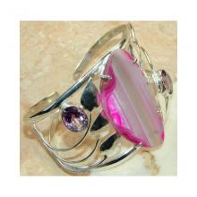 Onyx,Pink Amethyst Faceted Bangle 925 Sterling Silver