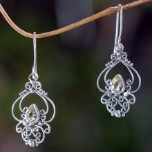 Ornate Citrine and Sterling Silver Dangle Earrings, 'Golden Arabesque'