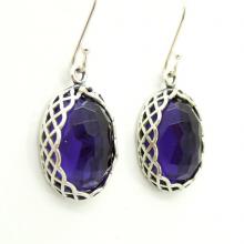 Oval purple quartz silver and gemstone earrings