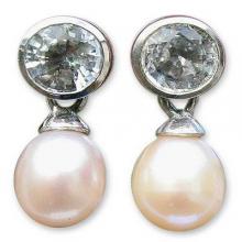 Pearl and Topaz Drop Earrings, 'Halo Light'