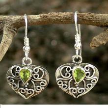 Peridot and Sterling Silver Earrings Heart Jewelry, 'Love's Magic'